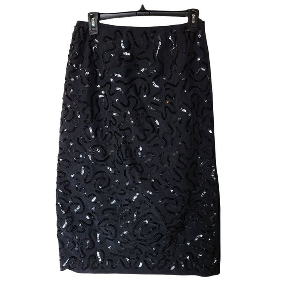 Talbots Long Skirt Black Sequin Swirl Detail Size 6 Lined - Picture 2 of 8